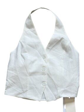 Button Front White Halter Backless  With Waist Tie By Commense Size S
